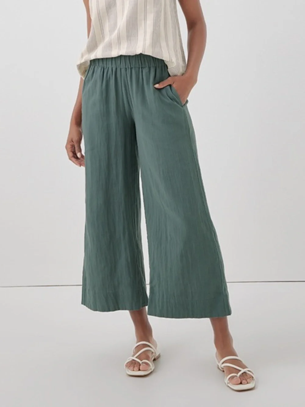 Pact Coastal Double Gauze Wide Leg Pants L - Picture 1 of 6